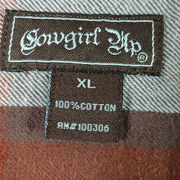 Cowgirl Up Womens Size XL Brown Plaid Western Shirt Pearl Snap With Rhinestone - Picture 2 of 10